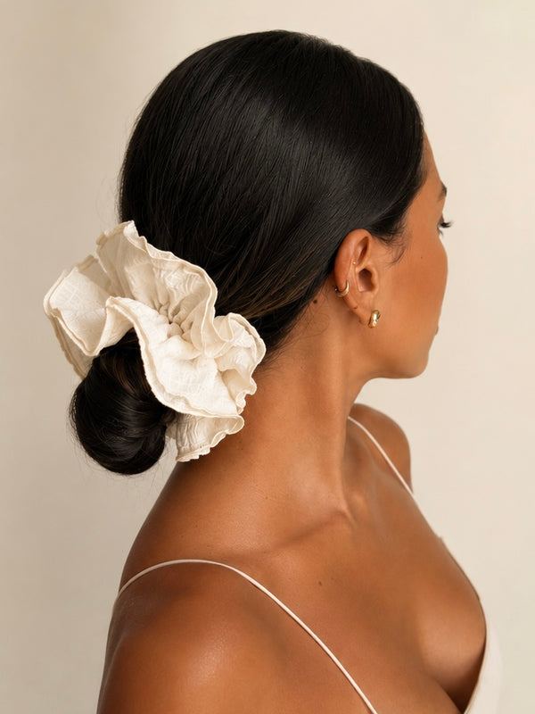 BRONZCEADO La Scrunchie – oversized scrunchie for golden hour glow-up looks. Hair accessory. Beauty. Teens. 